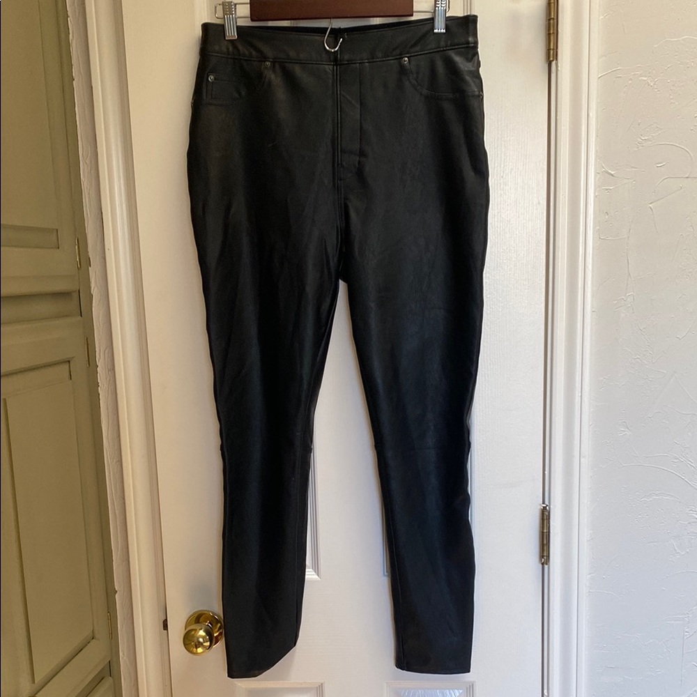 SPANX Black Faux Leather Pants Leggings Sz Large